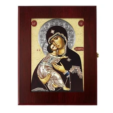 Virgin Vladimir Framed Icon Box Rosary Holder Wall Table 7.5" Ortho