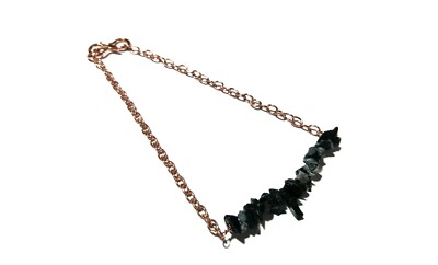 Black Obsidian Chip Uncut 4-6mm Chain Copper Plated Wire 7'' 1 Bracelet Natural