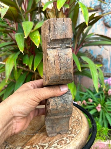 1800's Collectible Old Wooden Hand Carved Rustic Green Table Candle Stand - Picture 7 of 10