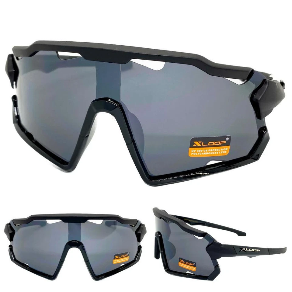 GAFAS DE SOL ENVOLVENTES DEPORTIVAS DE GRAN TAMAÑO Motociclista Ciclismo Pesca Escudo Marco Negro Foto 2 de 4