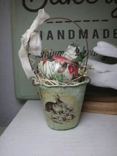 Spring/Easter Peat Pot Hand painted and decorated with Florals, greenery & more 