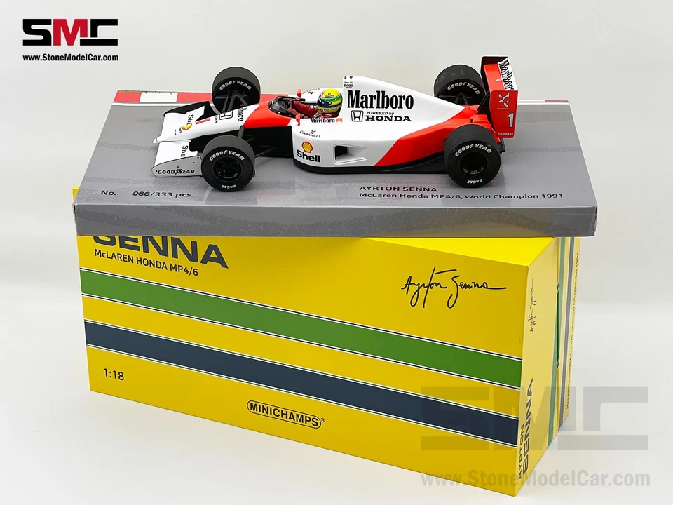 Mclaren MP4/6 Ayrton Senna 1991 F1 World Champion 1:18 MINICHAMPS Box with Decal - Image 3 of 4