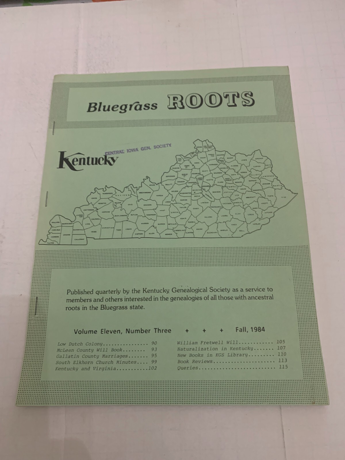 Bluegrass Roots Magazine 1984 Blue Grass Roots Kentucky Genealogy Volume 11 No 3 | eBay