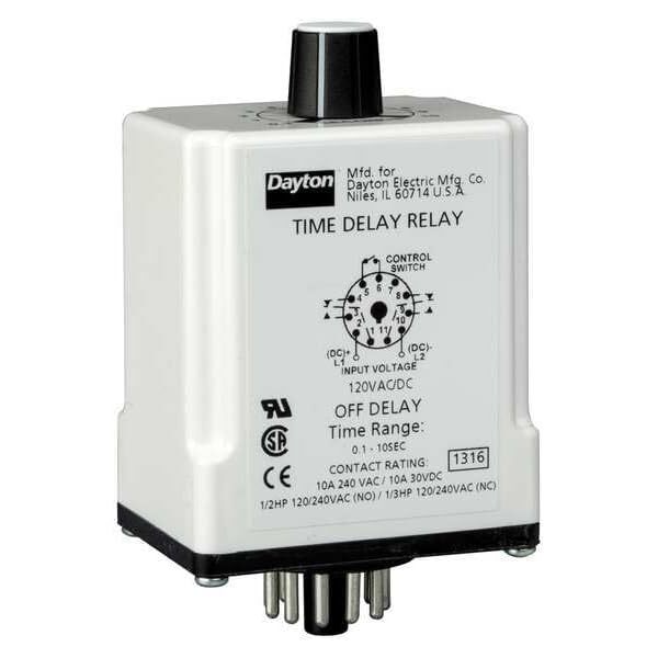 Dayton 1EGC5 Time Delay Relay, 120Vac/Dc, 10A, Dpdt
