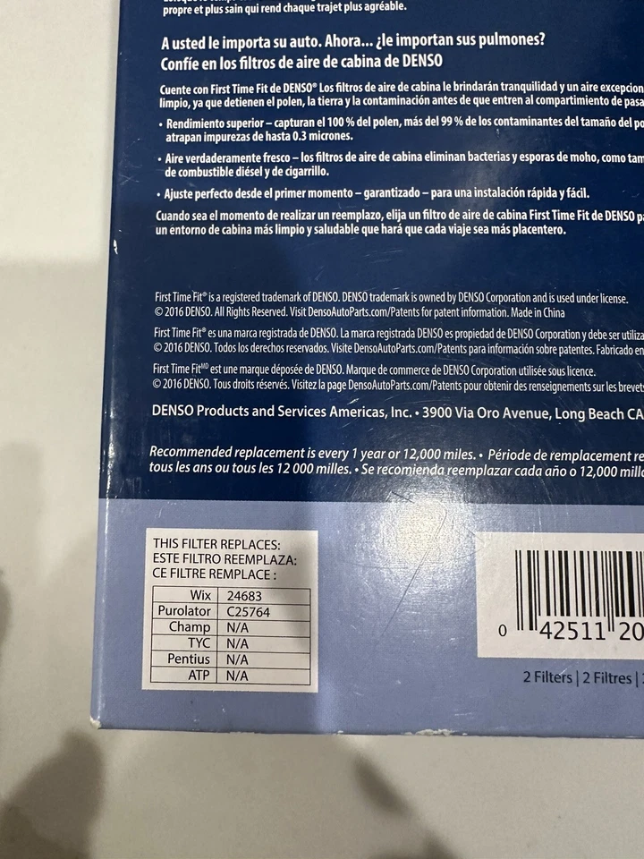 Filtro de aire de cabina 453-6041 Denso para Nissan Frontier Pathfinder Xterra 05-15 Foto 3 de 4