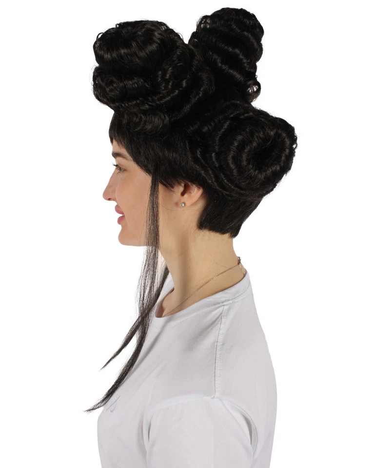 Peruca HPO adulta feminina canadense drag queen preta com vários pães, HW-7382 - Imagem 3 de 4