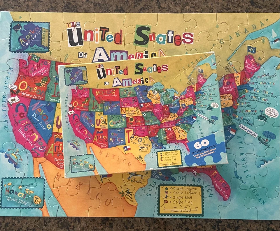 Springbok RARE VTG 2000 Kids USA Map Jigsaw Puzzle 60 Pc - COMPLETE - Image 2 of 4