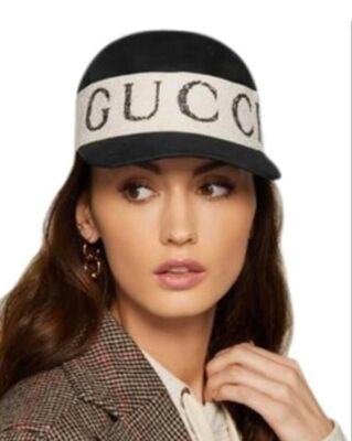 Gucci Unisex Black Canvas White Headband Cabardine Baseball Hat L