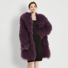 Mongolian Lamb Wool Coat In Plum