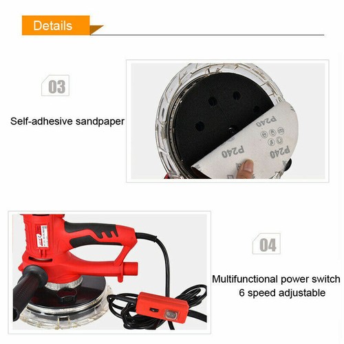 220V 1250W Electric Wall Polishing Machine Drywall Sander w/LED Light+Vacuum Bag - Foto 10 di 11