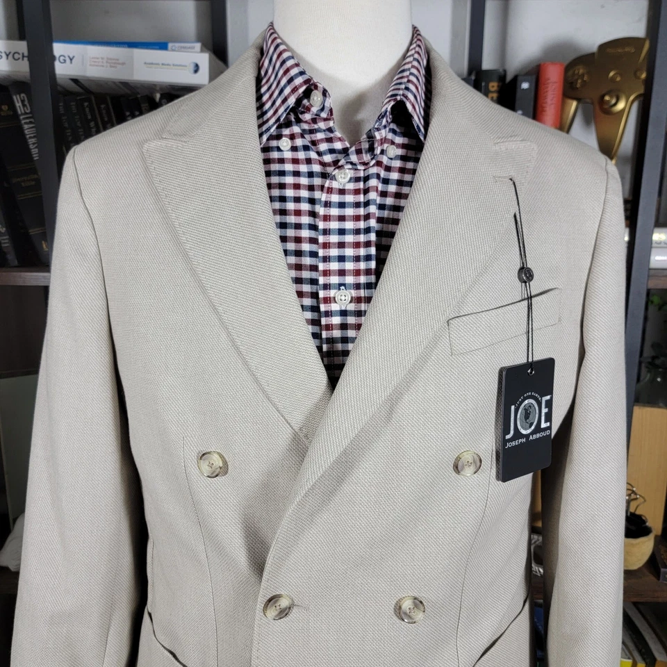 Abrigo Deportivo Joseph Abboud Para Hombre Doble Pecho Pico Beige Algodón Lino Delgado 42R Foto 3 de 4