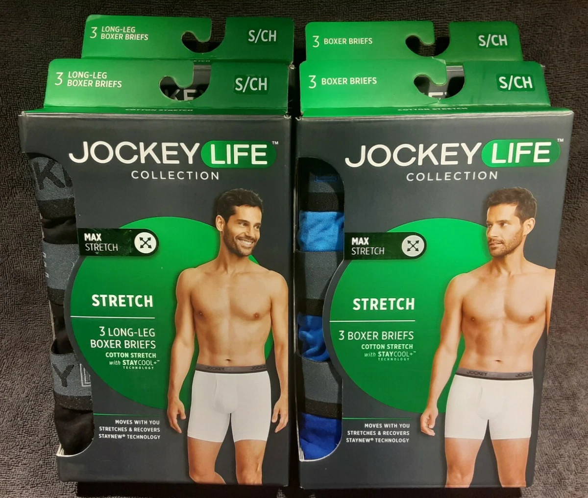 2 Jockey Life 3-PairLong Leg Boxer Briefs Cotton Stretch Max Stretch Small  NEW!