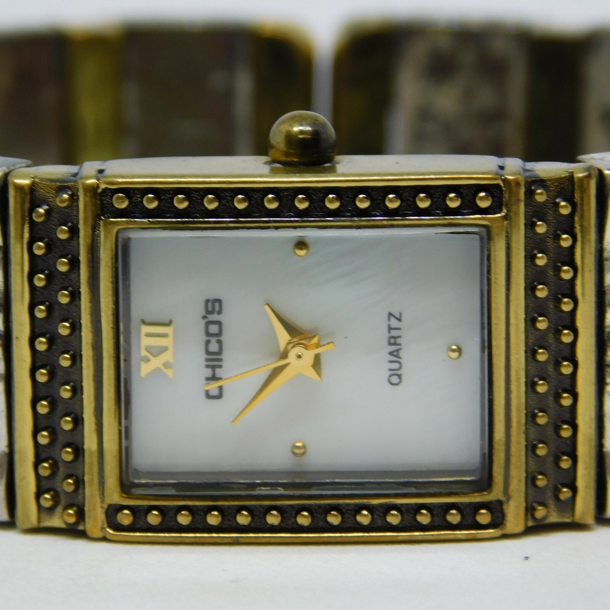 Chico’s Textured Silver & Gold Watch – Mother of Pearl Dial CHICO main image 3