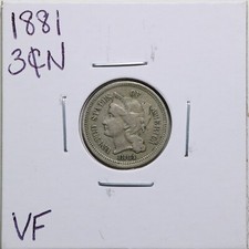 1881 3CN Three Cent Nickel in VF Condition #2938