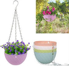 4cps Hanging Rattan Plaited Basket Flower Plant Pot Planter Chain Garden Decorat