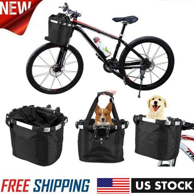 Folding Bicycle Basket Puppy Pet Dog Cat Carrier Front Bike Handlebar
