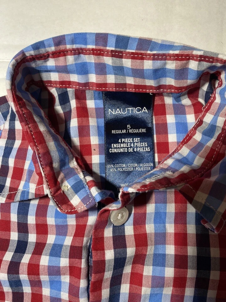 Boys Twee Nautica Button-Down Dress Shirt Checkered Plaid Preppy Gingham Size 5 - Image 3 of 4