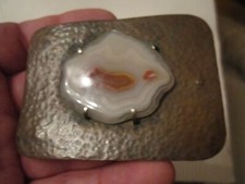 COPPER METAL BELT BUCKLE WITH POLISHED AGATE STONE - GW-12