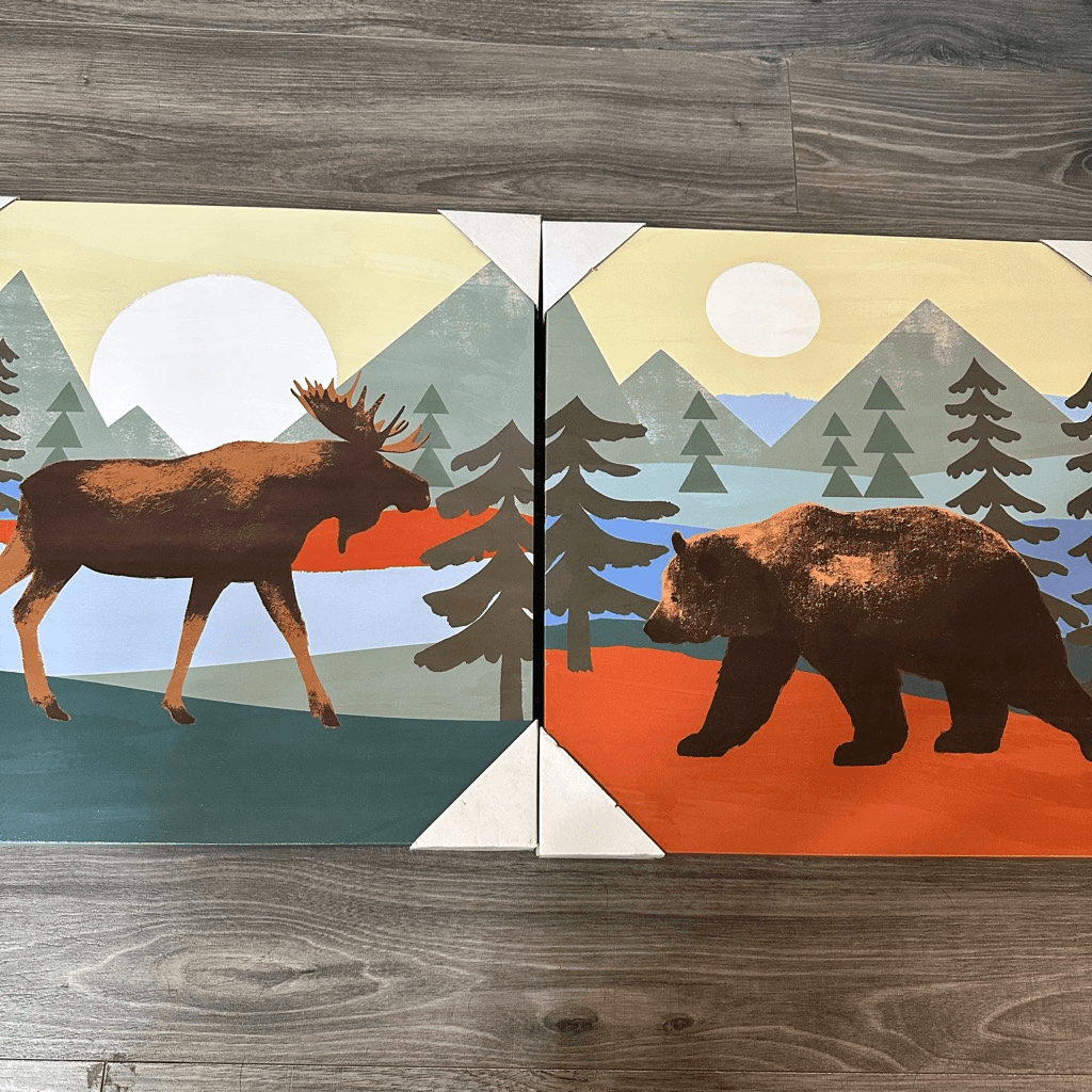 Bear and moose Canvas wall art set eBay