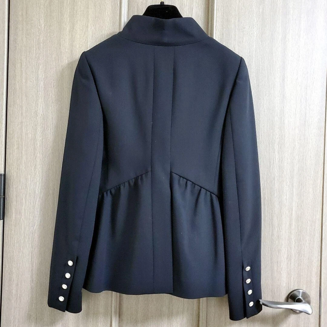 Giacca Chanel 07P senza colletto Coco Mark CC bottoni lana nera taglia 34 donna