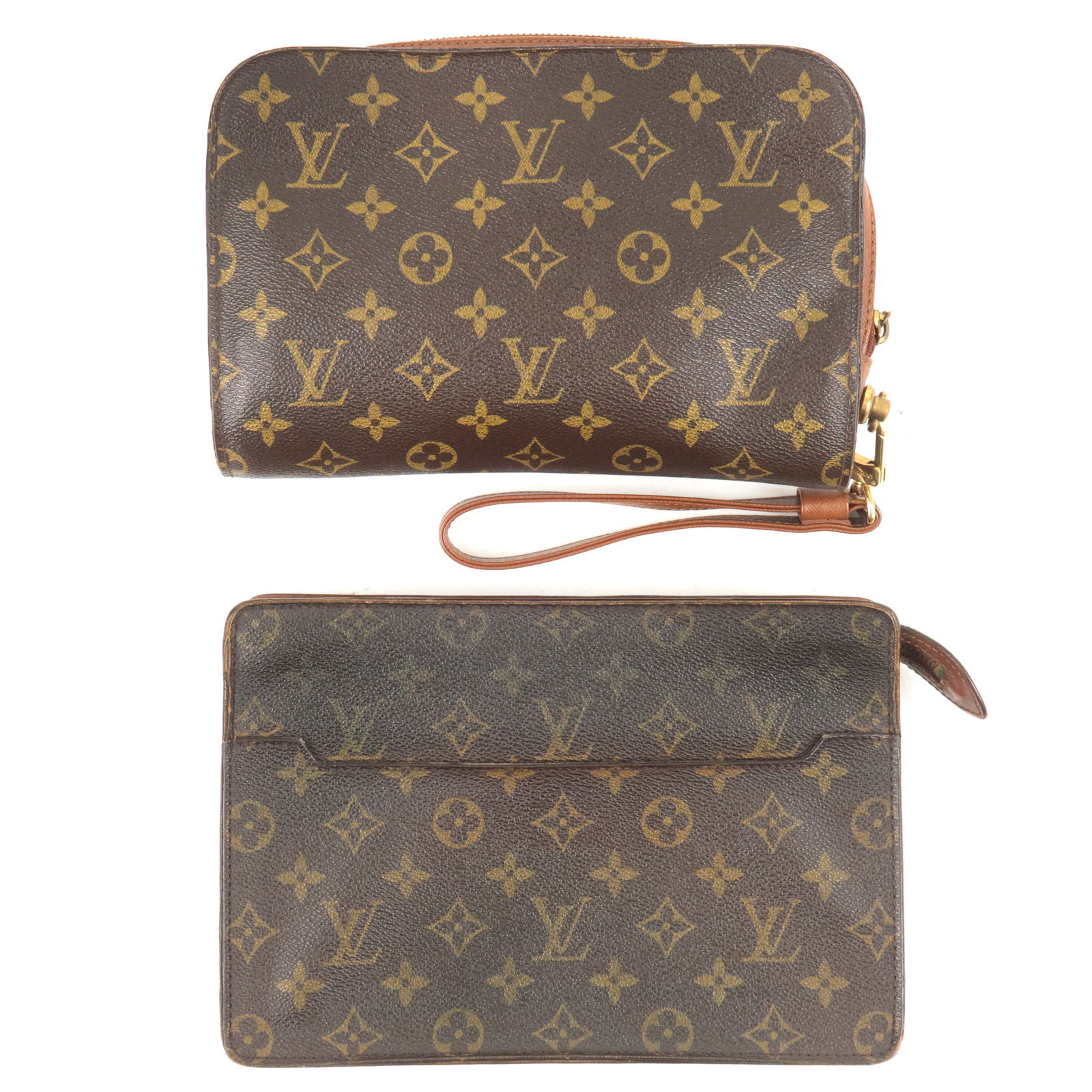 Auth Louis Vuitton Set of 2 Monogram Orsay Pochette Homme Clutch