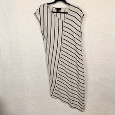 Tahari Linen Blend Asymmetrical Pieced Striped Dress Women’s M Beige Lagenlook