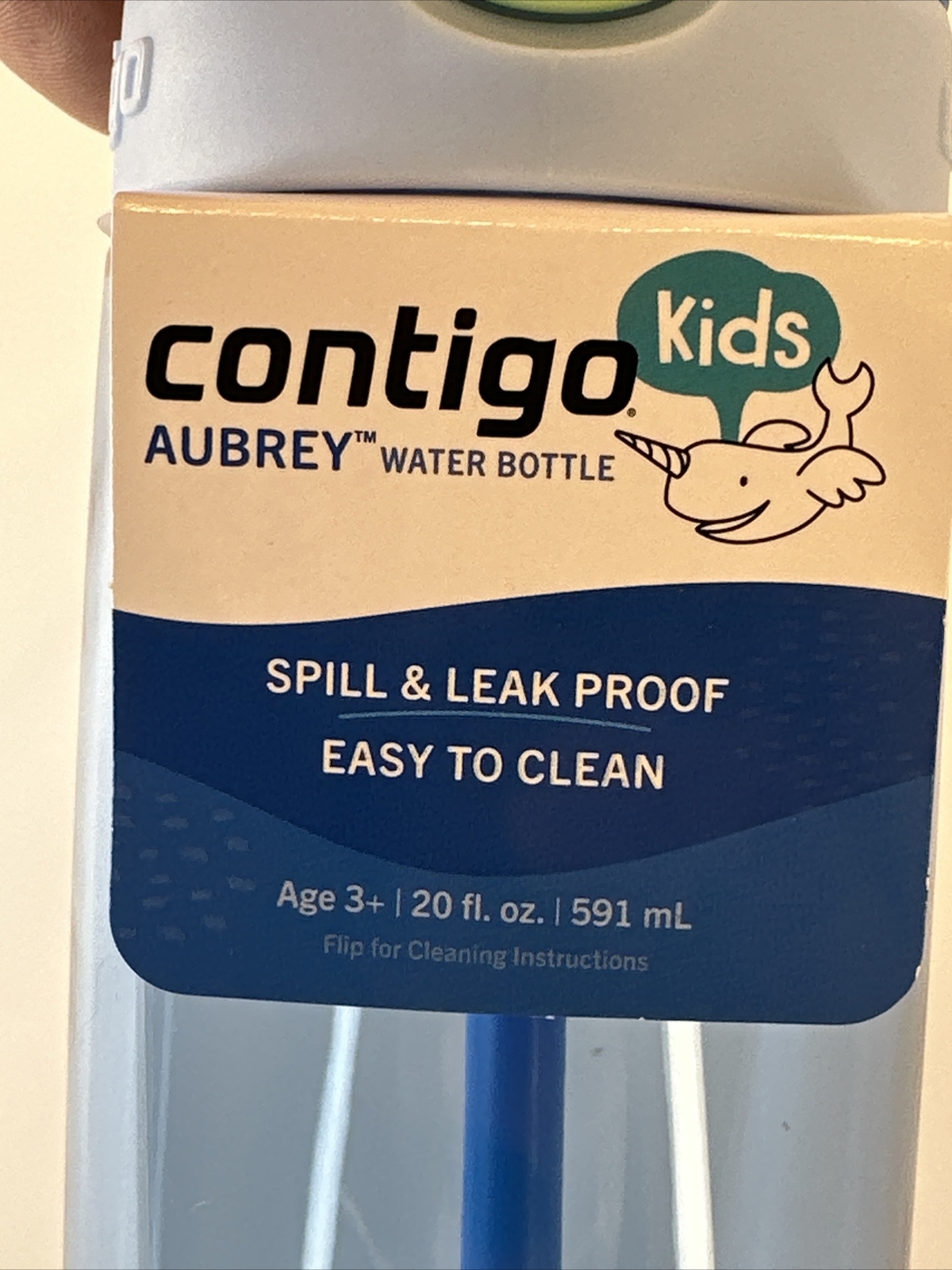 Contigo Kids Aubrey Water Bottle 20 Oz Blue BPA FREE Easy Clean Push Button Open