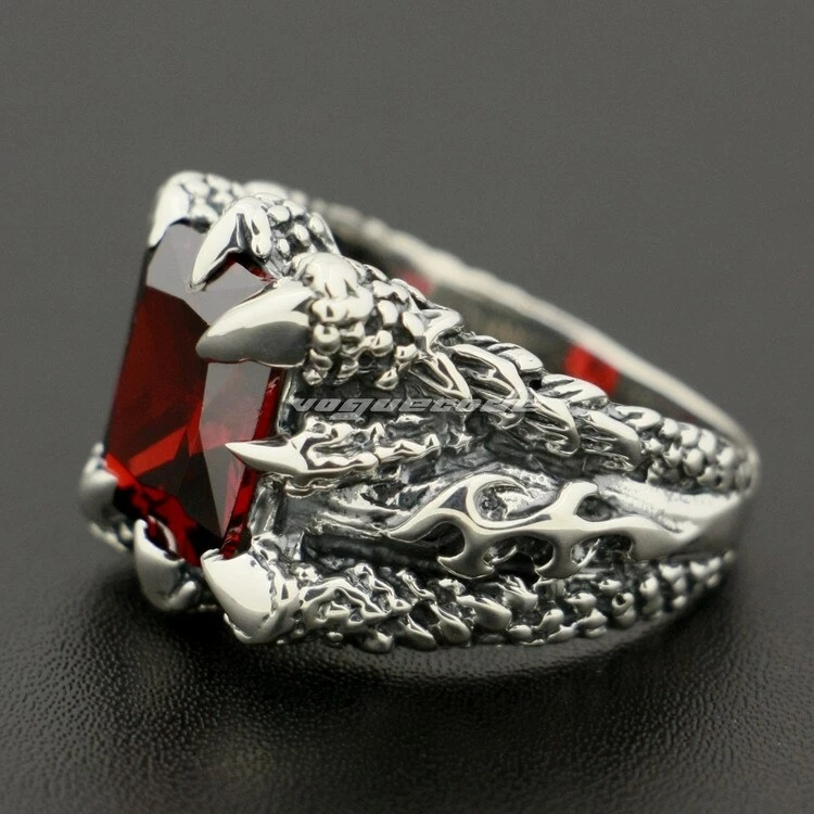 925 Sterling Silver Dragon Claw Ring CZ Stone Mens Punk Ring 8TX02A US 7~15 - Image 3 of 4