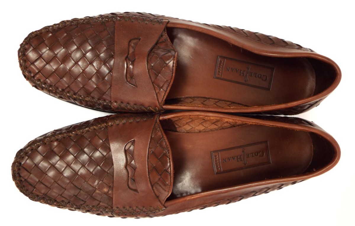 COLE HAAN Size 11 Brown Woven Leather Penny Loafers Shoes | eBay display picture 2