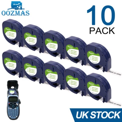 10PK Compatible Dymo LetraTag Refill White Paper 91200 Label Tape 12mm LT-100H