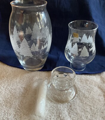 Luminarc Christmas Holiday Etched Glass Flower Vase And Candle Holder