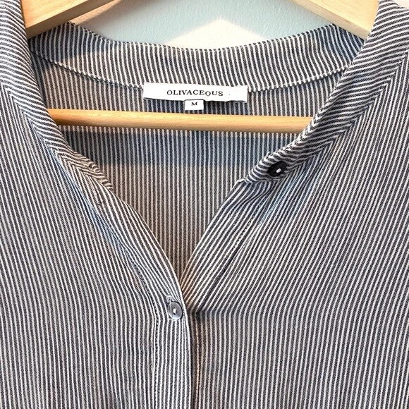 Olivaceous Striped Shorts Drawstring Short Sleeve Ruffled Romper Rayon Wmns M - Imagem 3 de 4