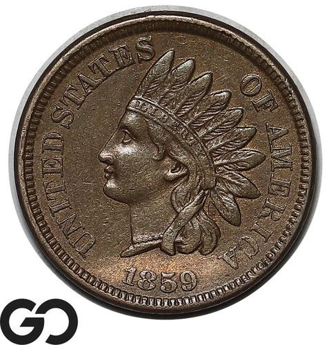 1859 Indian Head Cent Penny, Choice XF++/AU