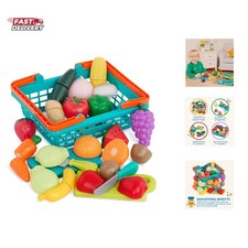 Play Food for Toddlers with Farmers Market Green Basket and Chopping Board, T...