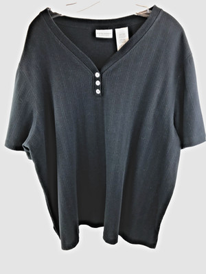 Vintage White Stag Womens Shirt Plus Size 22W-24W Rich Black Vee Neck Henley