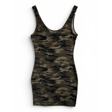 SHEIN Camouflage Print Bodycon Mini Dress Green Brown Sleeveless Scoop Neck M