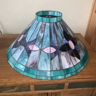 Vtg Stained Glass Lampshade LARGE Art Deco Tiffany Style Blue Green Lamp Shade