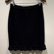 St. John Collection Women's Black Knit Pencil Knee Skirt Ruffle Hem, Size 8