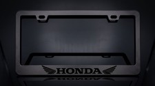 Black On Black Honda Wings Vintage Premium Stainless-steel License Plate Frame