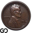 1912-S Lincoln Cent Wheat Penny, Semi-Key Date, Choice AU++