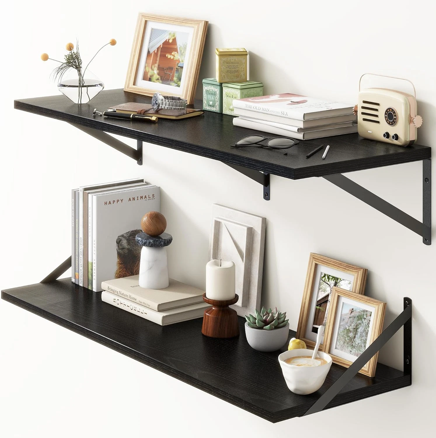 Black 36" Floating Shelves Set of 2 - 12" Deep Wall Storage for Home Decor