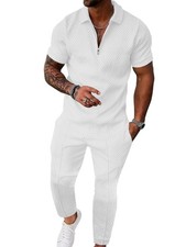 Mens Sweat Suits Set Tracksuit 2 Piece Outfits Short Sleeve Casual Sweatshirt...