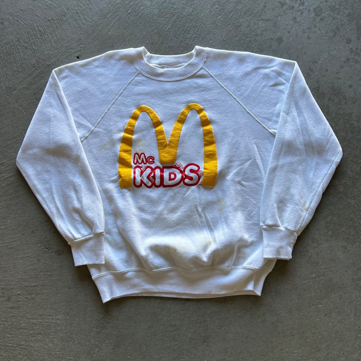 Vintage 80s McDonalds McKids Sweatshirt Size XL White Raglan