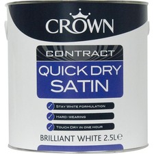 Crown Contract Quick Dry Satin Paint Brilliant White - 2.5 Litre