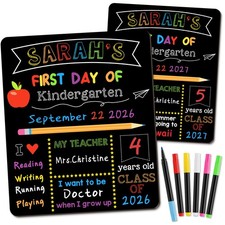 First Last Day Of School Chalkboard Double Sided Wooden Sign 10x12 Inch