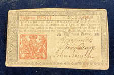 March 25, 1776 18 Eighteen Pence New Jersey Colonial Currency Note NJ-176.20
