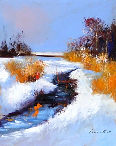 WINTER LANDSCAPE Oil painting contemporary 8x10 UKRAINE