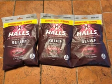 HALLS Relief Sugar Free Black Cherry Flavor Cough Drops 70 Count Lot of 3 Bags