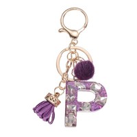 FüR Initial Letter Keychain, Niedlicher Alphabet C-Schmuck Mit Quaste, Lila