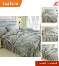 Green Gingham Comforter Set 3-Piece Cotton Queen Farmhouse Chic Bedding